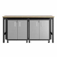 Manhattan Comfort 14GMC 3-Piece Fortress Mobile Space-Saving Steel Garage Cabinet and Worktable 1.0  in Grey